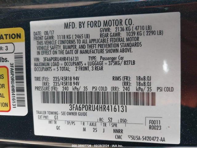 Ford Fusion Hybrid Platinum 2017 3FA6P0RU4HR416131 Image 9