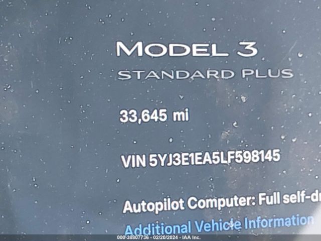 5YJ3E1EA5LF598145 Tesla MODEL 3