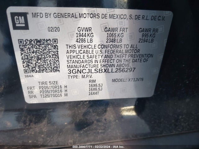 Chevrolet Trax Fwd Lt 2020 3GNCJLSBXLL256297 Image 9