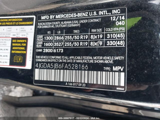 4JGDA5JB6FA528166 Mercedes-Benz ML 350
