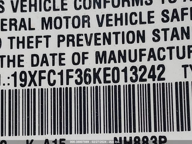 Honda CIVIC EX 2019 19XFC1F36KE013242 Image 9