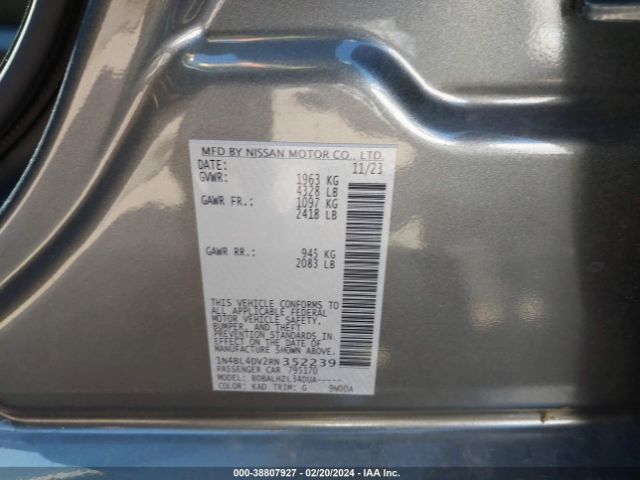 1N4BL4DV2RN352239 Nissan Altima Sv Fwd