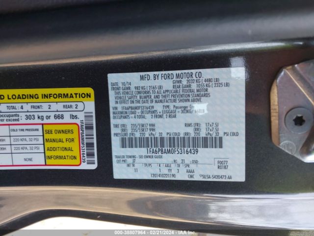 1FA6P8AM0F5316439 Ford Mustang V6