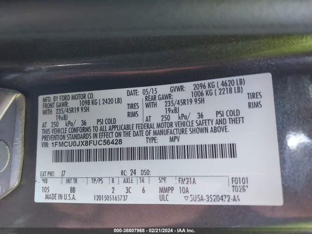 Ford Escape Titanium 2015 1FMCU0JX8FUC56428 Image 9