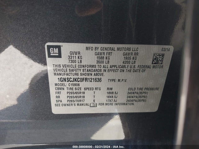 Chevrolet Suburban 1500 Lt 2015 1GNSCJKC0FR121636 Image 9
