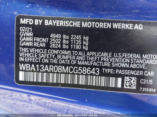 WBA13AR08MCG58643 BMW M440i Xdrive