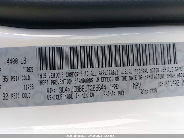 3C4NJCBB8JT265644 Jeep Compass Latitude Fwd