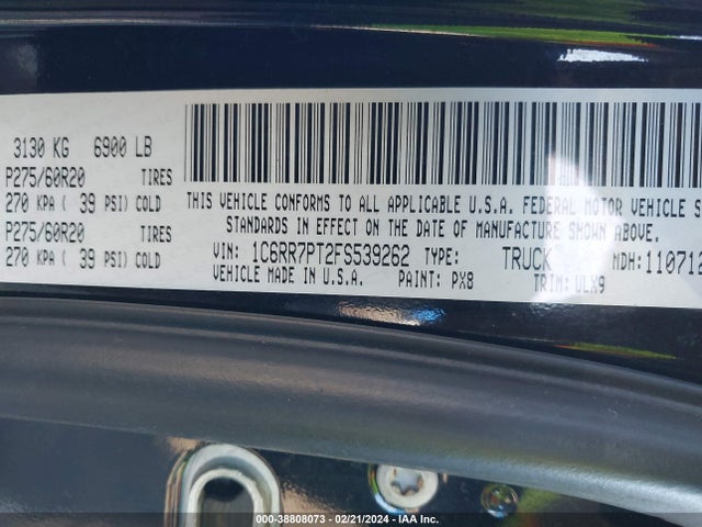 RAM 1500 Laramie Limited 2015 1C6RR7PT2FS539262 Image 9