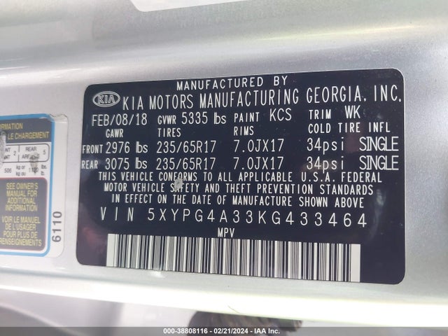 KIA Sorento 2.4l Lx 2019 5XYPG4A33KG433464 Image 9