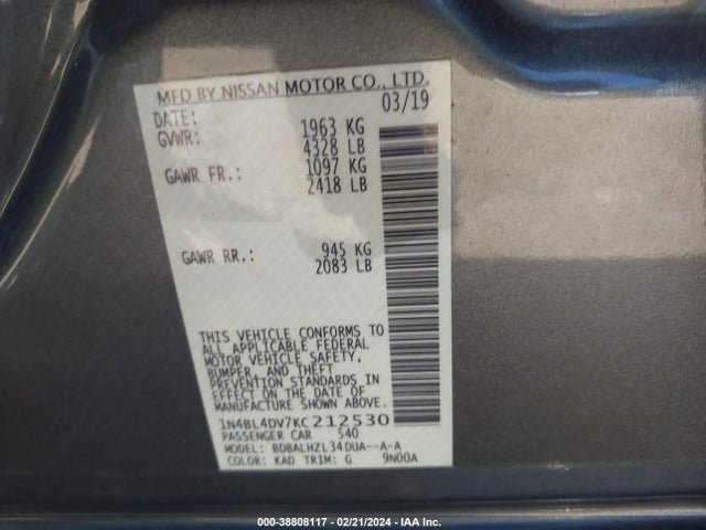 Nissan Altima 2.5 Sv 2019 1N4BL4DV7KC212530 Image 9