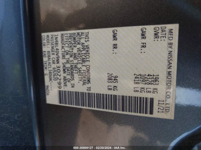 1N4BL4DV9NN302299 Nissan Altima Sv Fwd