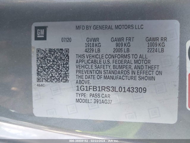 Chevrolet Camaro Rwd  1lt 2020 1G1FB1RS3L0143309 Image 9