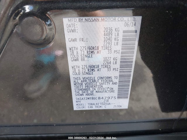 Nissan Rogue Sl 2014 5N1AT2MT8EC847975 Image 9