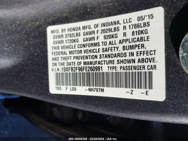 19XFB2F96FE260991 Honda Civic Ex-l