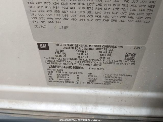LRBFXBSA9HD195994 Buick Envision Essence