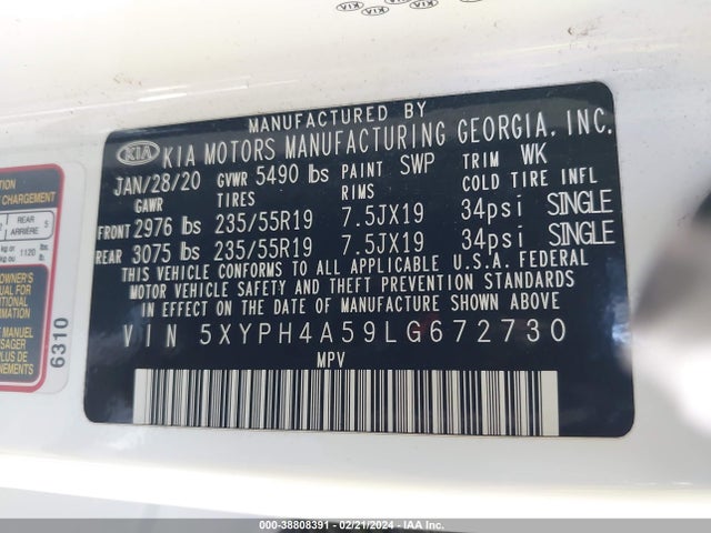 KIA Sorento 3.3l Ex 2020 5XYPH4A59LG672730 Image 9