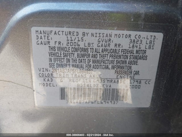 Nissan SENTRA SV 2015 3N1AB7AP6FL694937 Image 9