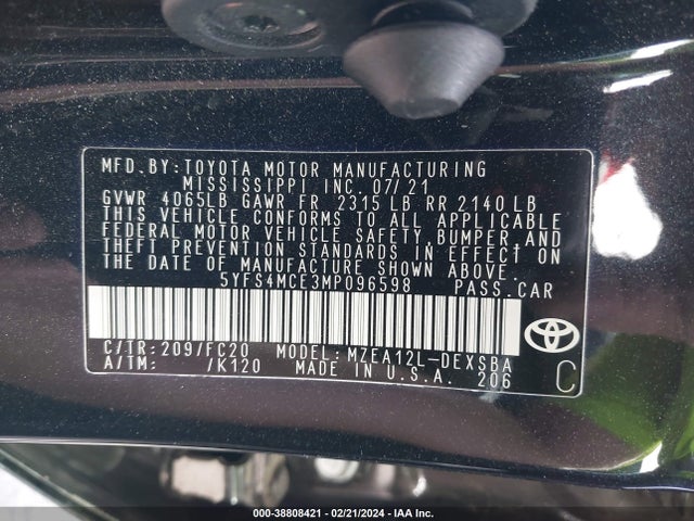 Toyota COROLLA SE 2021 5YFS4MCE3MP096598 Image 9