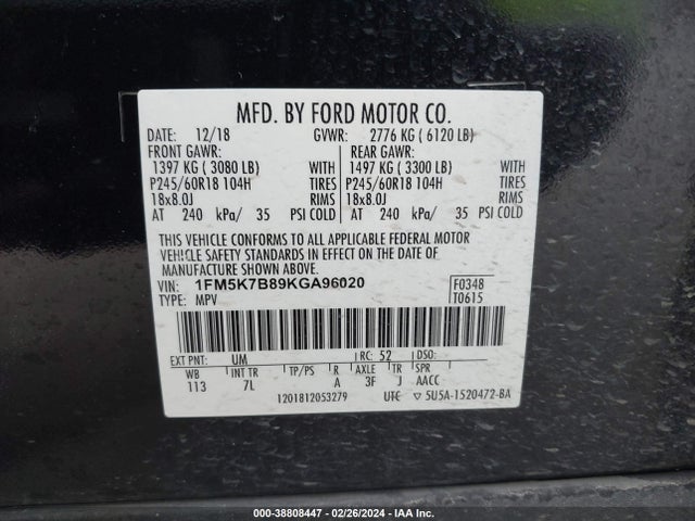 Ford Explorer 2019 1FM5K7B89KGA96020 Image 9