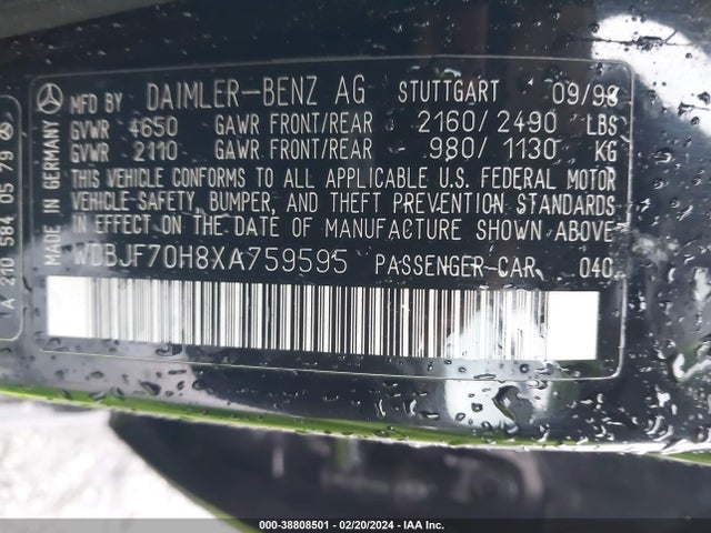 1999 MERCEDES-BENZ E 430 VIN: WDBJF70H8XA759595
