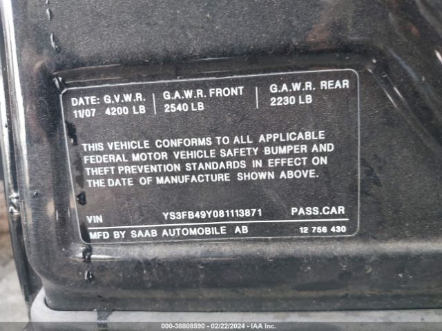 2008 SAAB 9-3 YS3FB49Y081113871 Photo 8