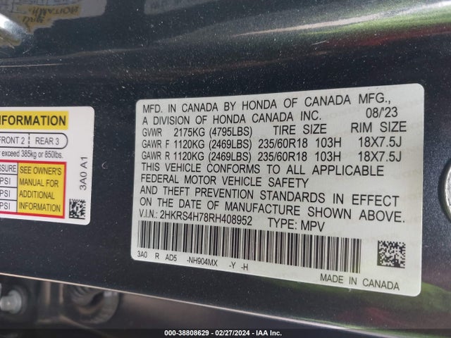 Honda Cr-v Ex-l Awd 2024 2HKRS4H78RH408952 Image 9
