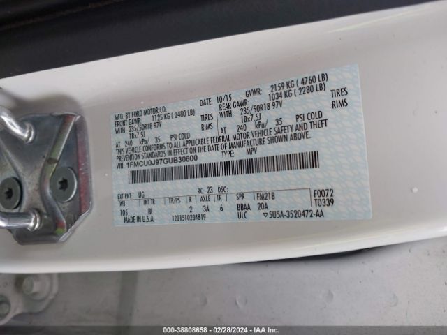 1FMCU0J97GUB30600 Ford Escape Titanium