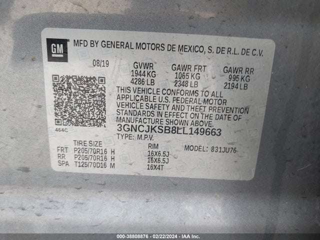 Chevrolet Trax Fwd Ls 2020 3GNCJKSB8LL149663 Image 9