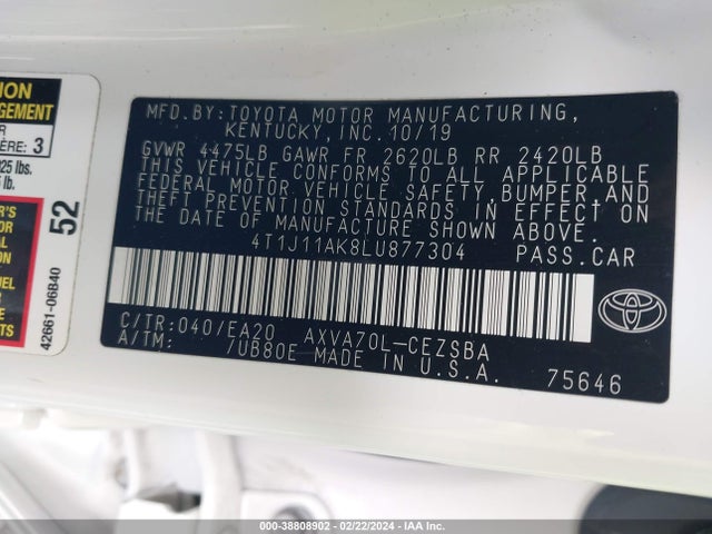 Toyota CAMRY SE 2020 4T1J11AK8LU877304 Image 9