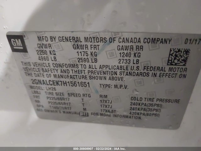 Chevrolet EQUINOX LT 2017 2GNALCEK7H1561651 Image 9