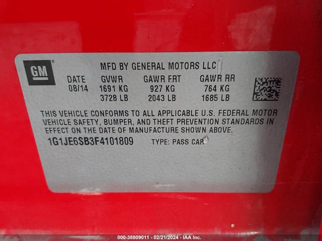 Chevrolet Sonic Ltz Auto 2015 1G1JE6SB3F4101809 Image 9