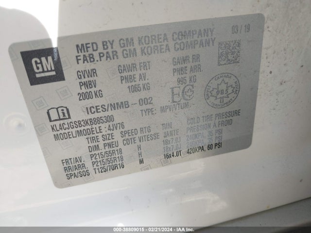 KL4CJGSB3KB885300 Buick Encore Awd Essence