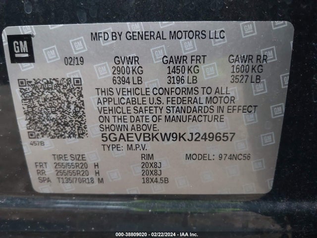 5GAEVBKW9KJ249657 Buick Enclave Awd Premium
