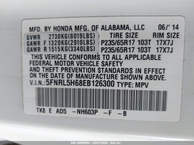 Honda Odyssey Ex-l 2014 5FNRL5H68EB126300 Image 9