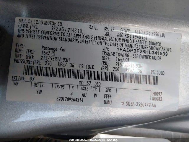 Ford FOCUS SE 2017 1FADP3F28HL341539 Image 9