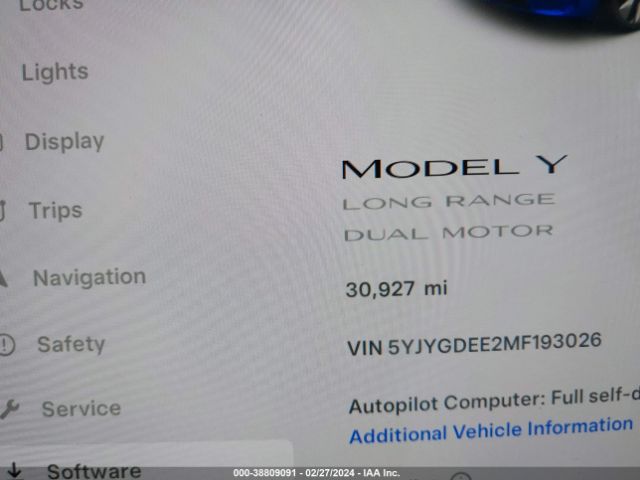 5YJYGDEE2MF193026 Tesla Model Y Long Range Dual Motor All-wheel Drive
