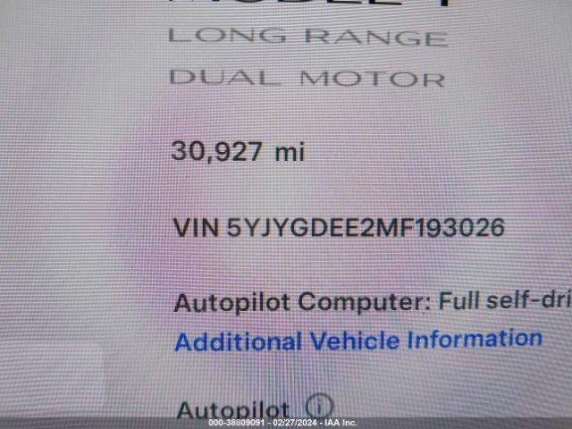 5YJYGDEE2MF193026 Tesla Model Y Long Range Dual Motor All-wheel Drive
