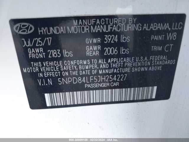 Hyundai ELANTRA SEL 2018 5NPD84LF5JH254227 Image 9