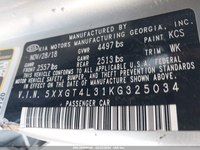 KIA Optima Lx 2019 5XXGT4L31KG325034 Image 9