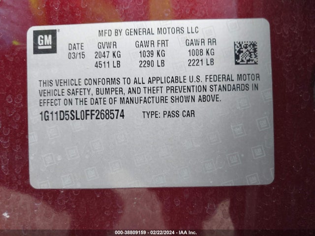 Chevrolet MALIBU 2LT 2015 1G11D5SL0FF268574 Image 9