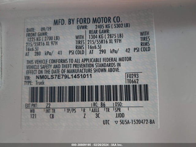 Ford Transit Connect Xl 2020 NM0LS7E79L1451011 Image 9