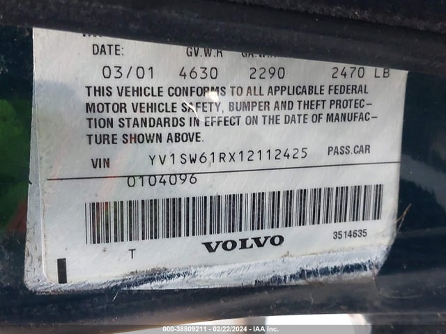 2001 VOLVO V70 2.4 VIN: YV1SW61RX12112425