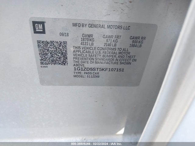 Chevrolet MALIBU LT 2019 1G1ZD5ST5KF107151 Image 9