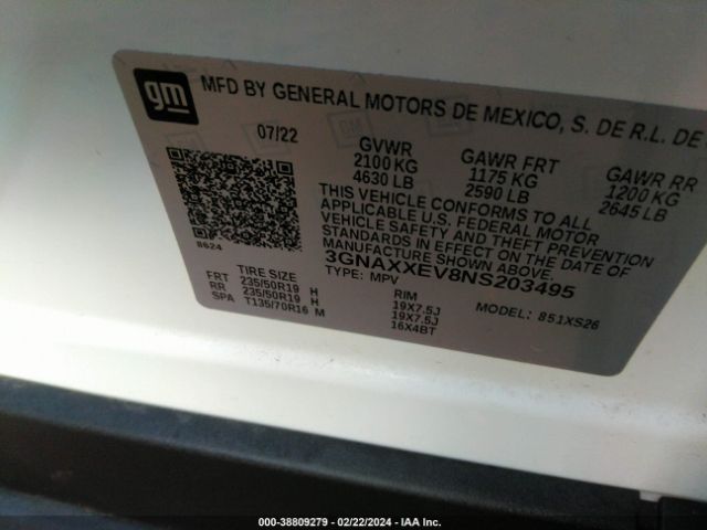 2022 CHEVROLET EQUINOX 3GNAXXEV8NS203495 Photo 8