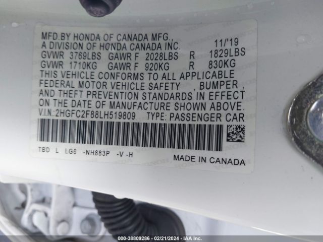 2HGFC2F88LH519809 Honda Civic Sport
