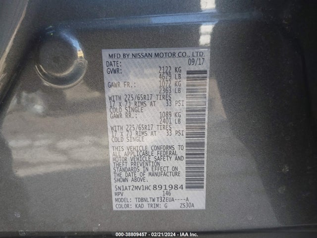 Nissan ROGUE SV 2017 5N1AT2MV1HC891984 Image 9