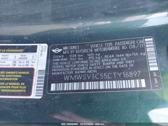 2012 MINI COOPER S WMWSV3C55CTY16897 Photo 8