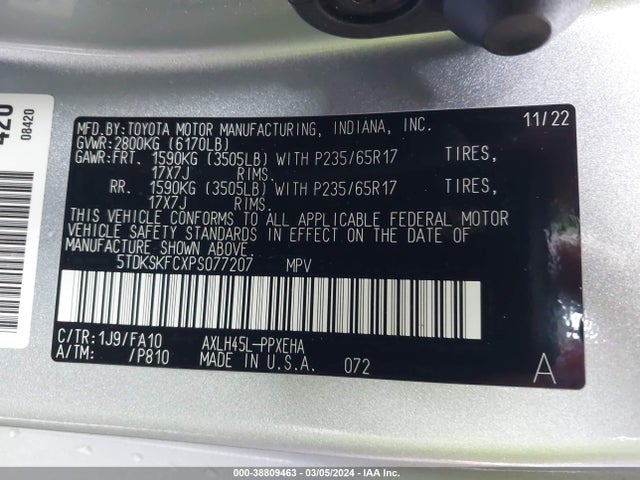 Toyota SIENNA LE 2023 5TDKSKFCXPS077207 Image 9