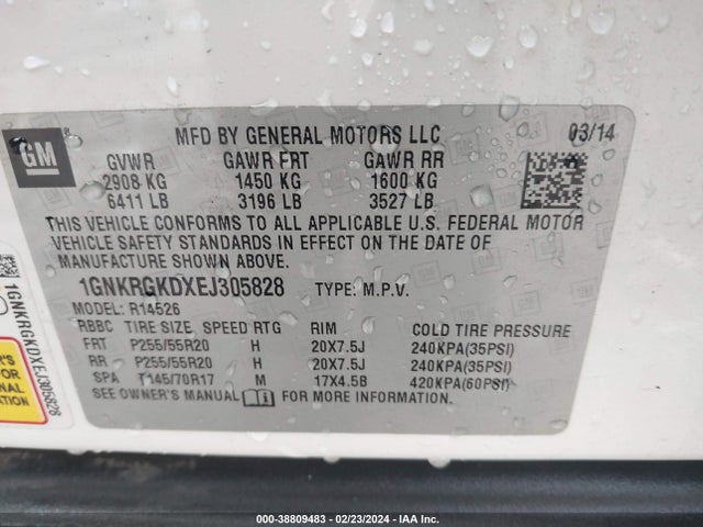 Chevrolet Traverse 1lt 2014 1GNKRGKDXEJ305828 Image 9