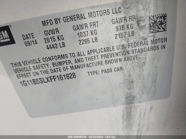 Chevrolet MALIBU LS 2015 1G11B5SLXFF161828 Image 9
